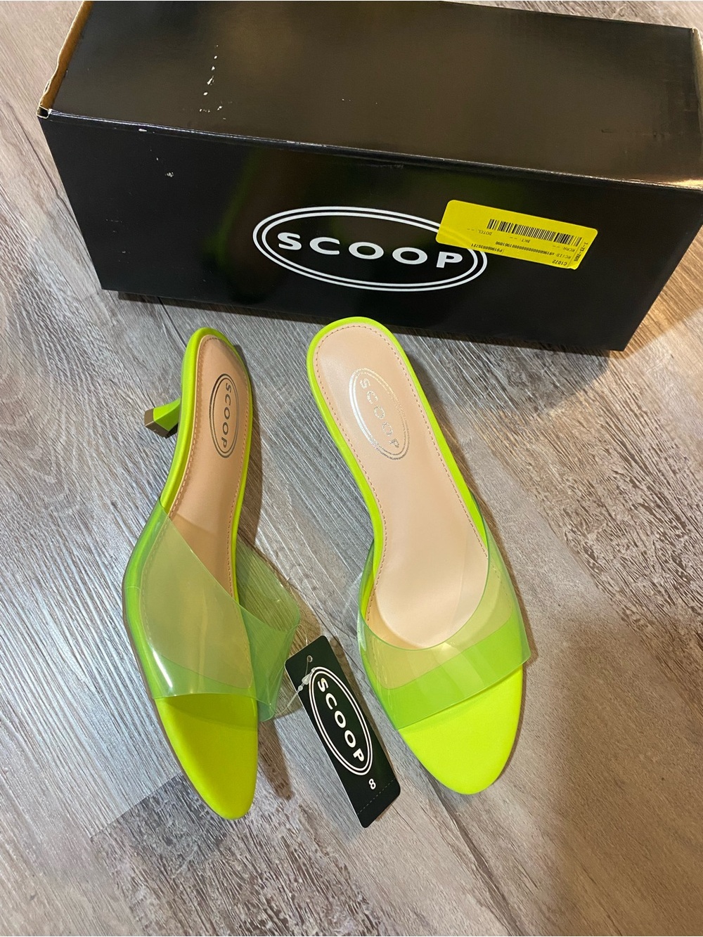 Scoop Women's Lucite Jelly Slide Kitten Heels Lime Green Size 8